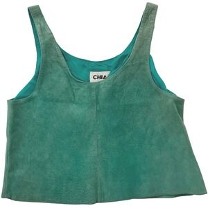 Vintage Chia Buffed Sueded Leather Crop Tank‎ Top Green Size Small NWT